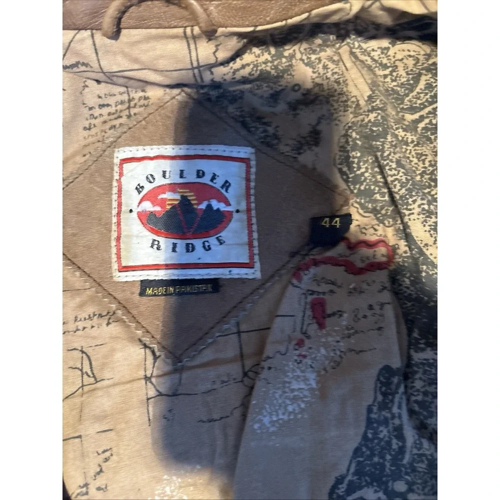 Boulder Ridge Mens Brown Leather Flight Bomber Jacket Map Lining Size 44 Vintage